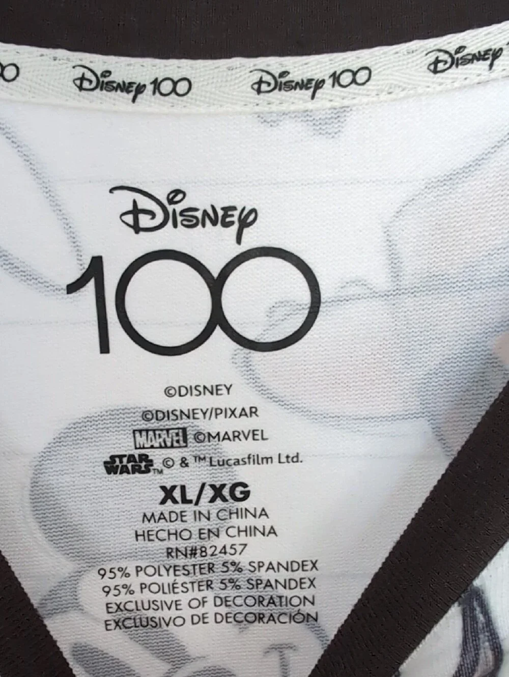 Disney Multicharacter Long Sleeve Pajama Set in White and Brown Trim - Picture 2 of 7